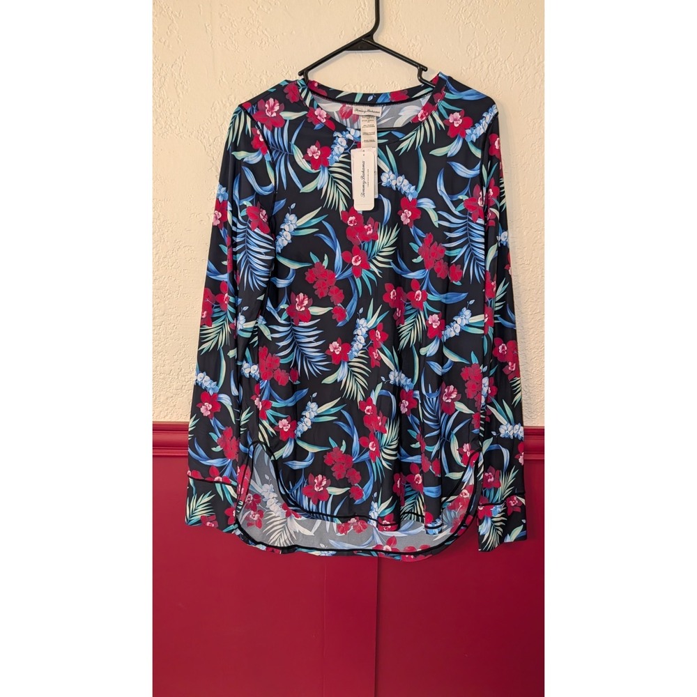 TOMMY BAHAMA Midnight Orchid‎ rash guard Swim cover-up sun top women L Large NWT